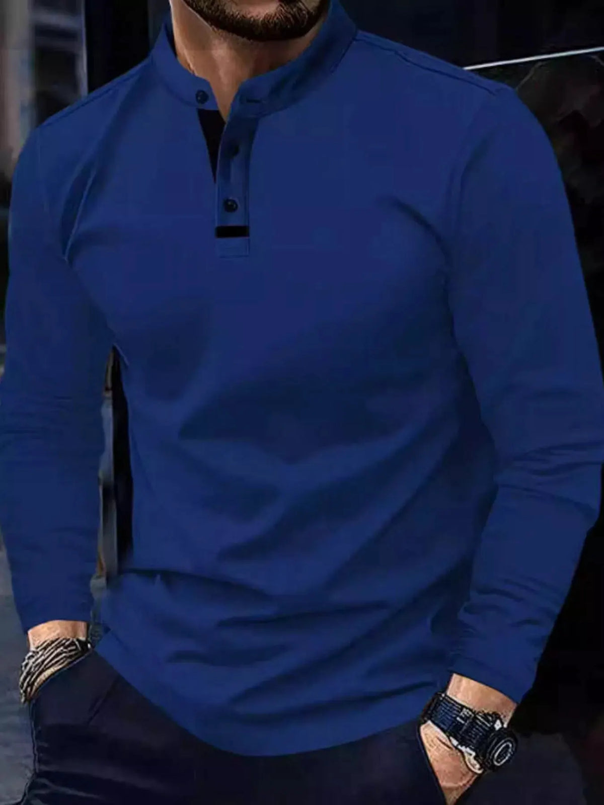 Men's Full Size Long Sleeve Button Detail T-Shirt Plus Size by Trendsi