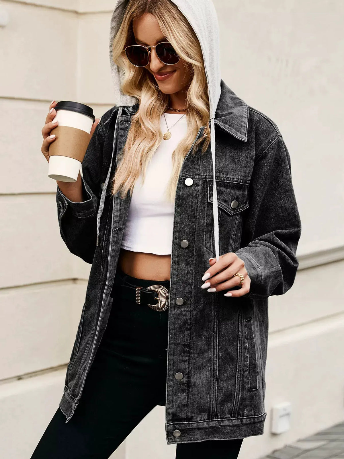 Button Up Long Sleeve Denim Jacket by Partner Label