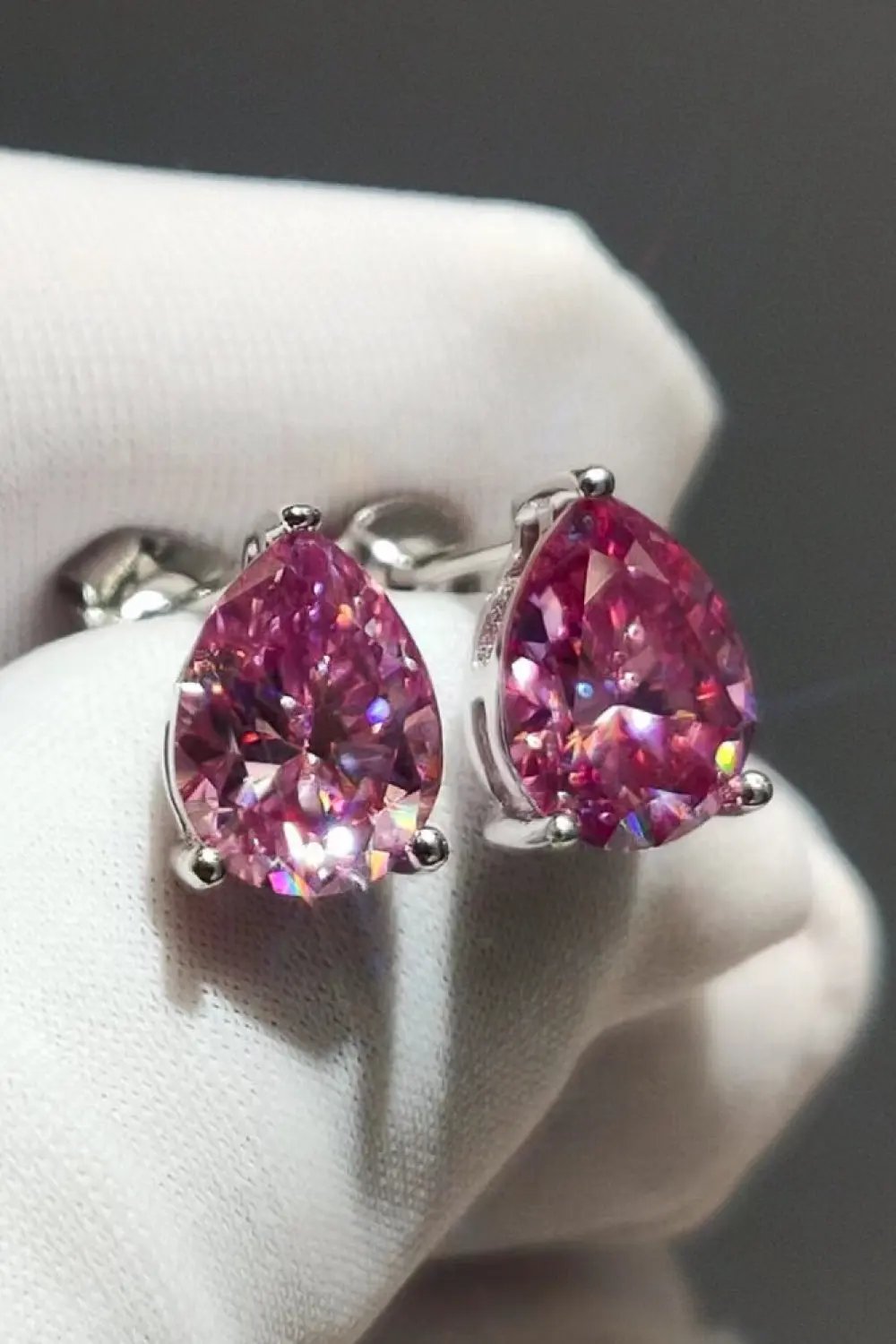 2 Carat Teardrop Moissanite Platinum-Plated Stud Earrings by Partner Label