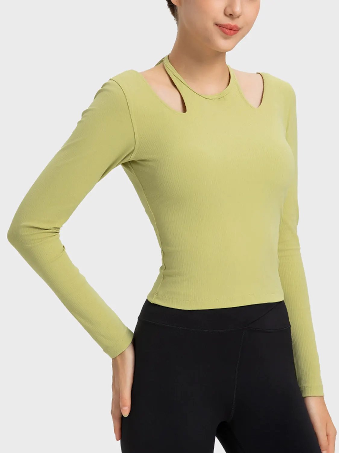 Millennia Halter Neck Long Sleeve Sporty Top by Millennia