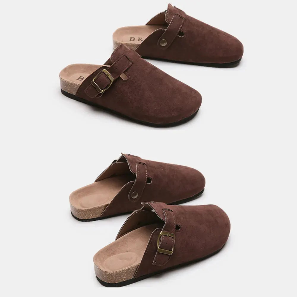Suede Closed Toe Buckle Slide by Partner Label
