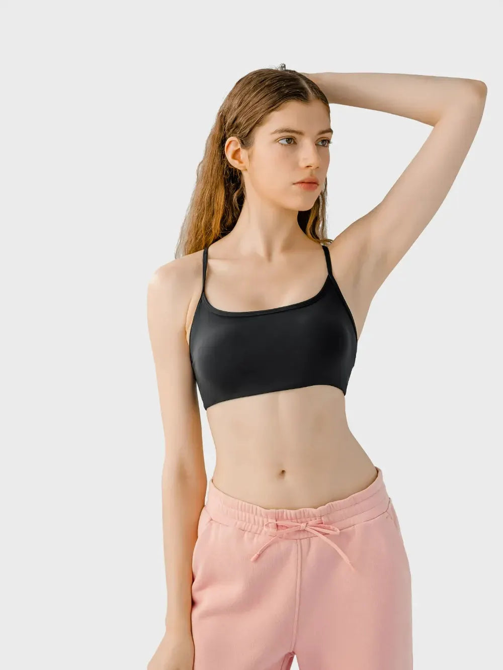 Millennia Crisscross Back Scoop Neck Active Cami with Detachable Chest Pads by Millennia