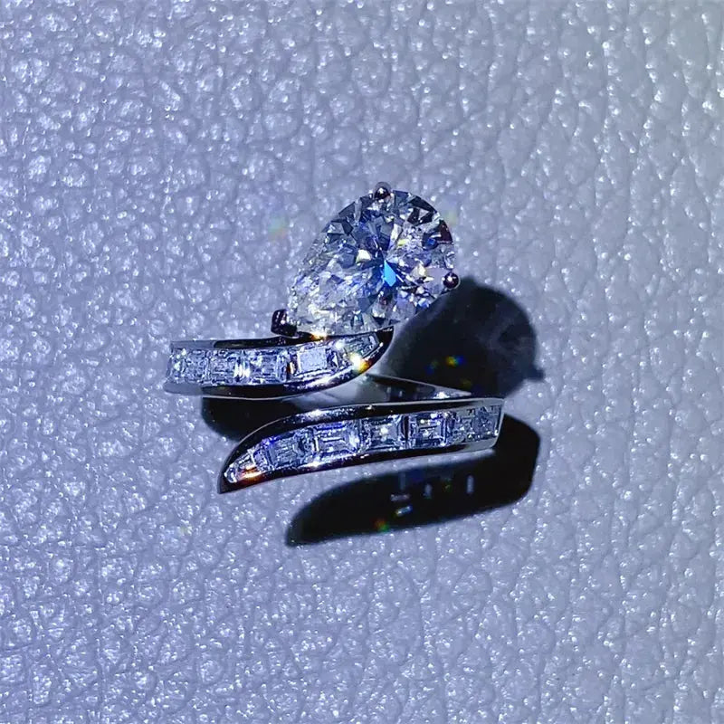 3 Carat Moissanite Zircon 925 Sterling Silver Bypass Ring by Partner Label