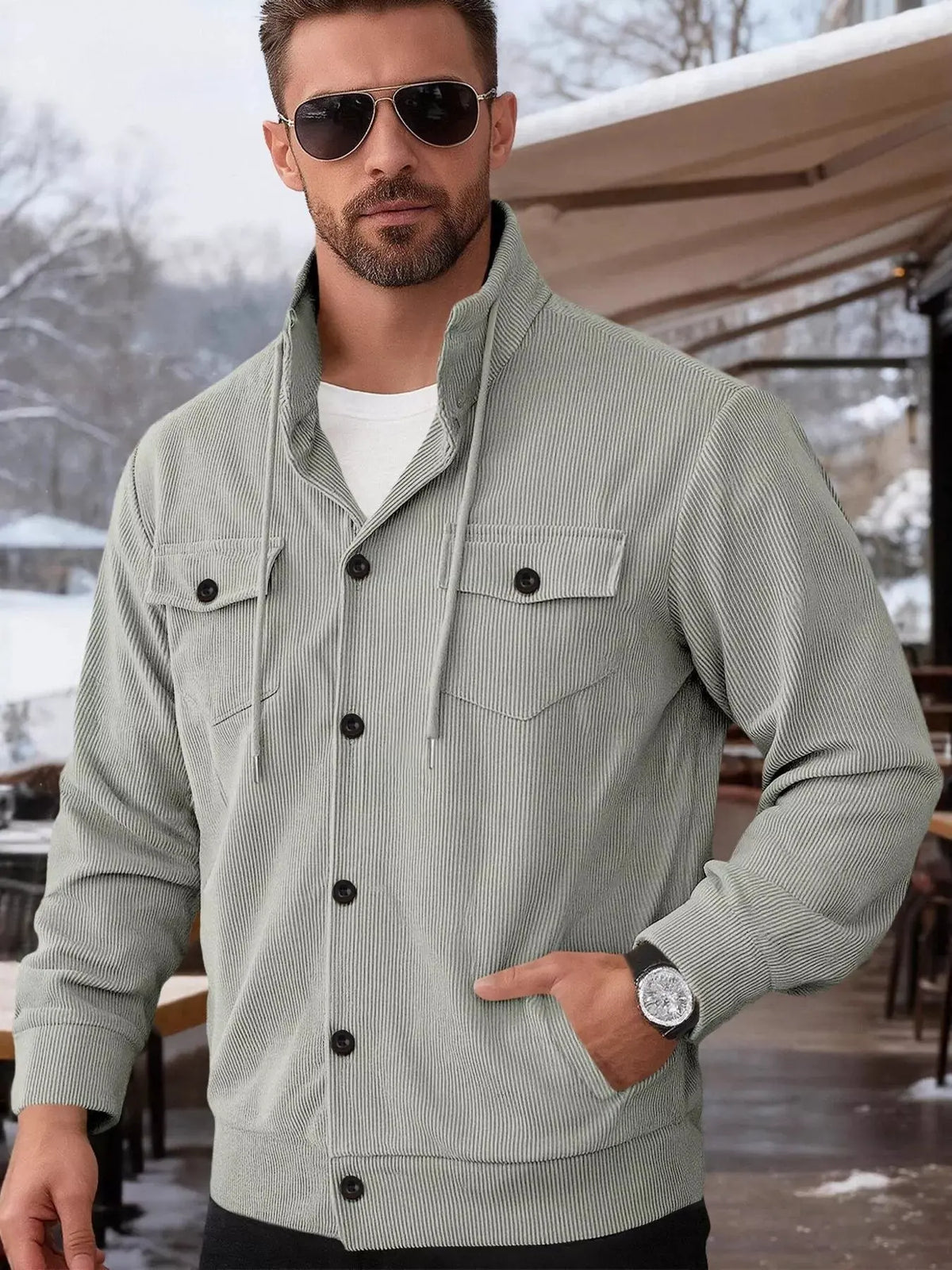 Men's Full Size Casual Corduroy Button-Down Jacket Plus Size by Partner Label