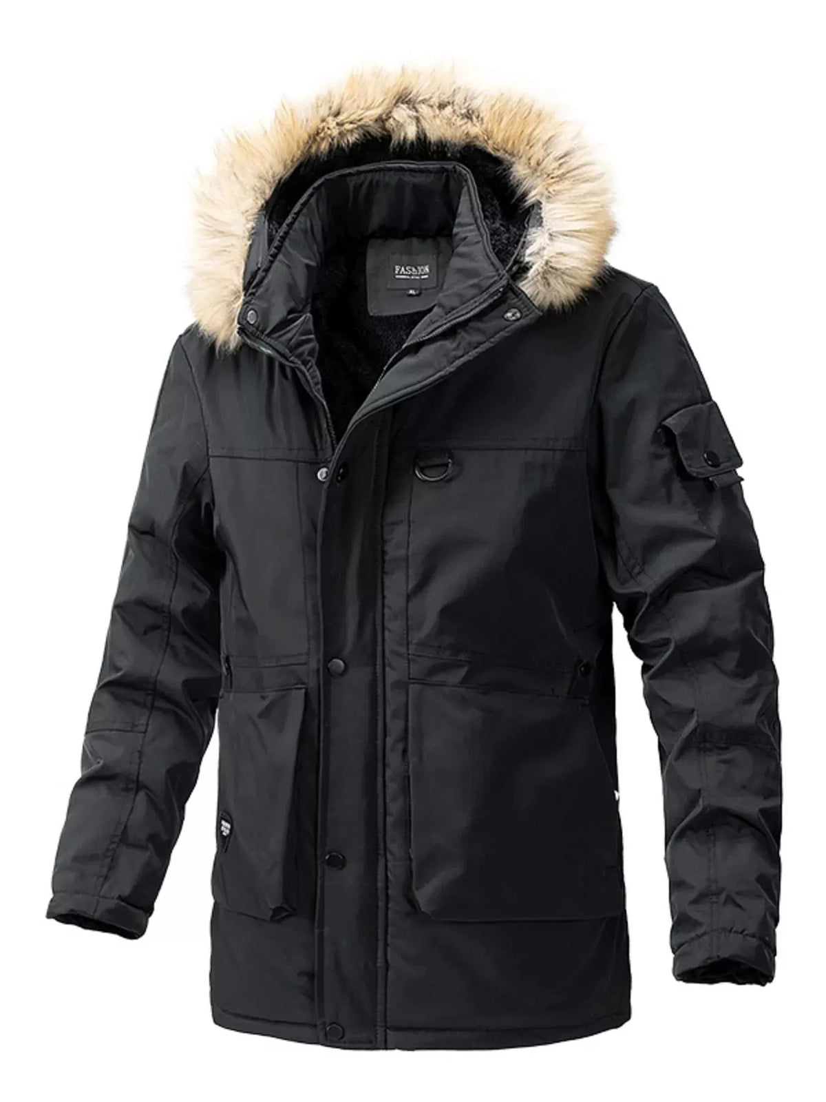 Men's Plus Size Fur Hooded Winter Parka Coat by Partner Label