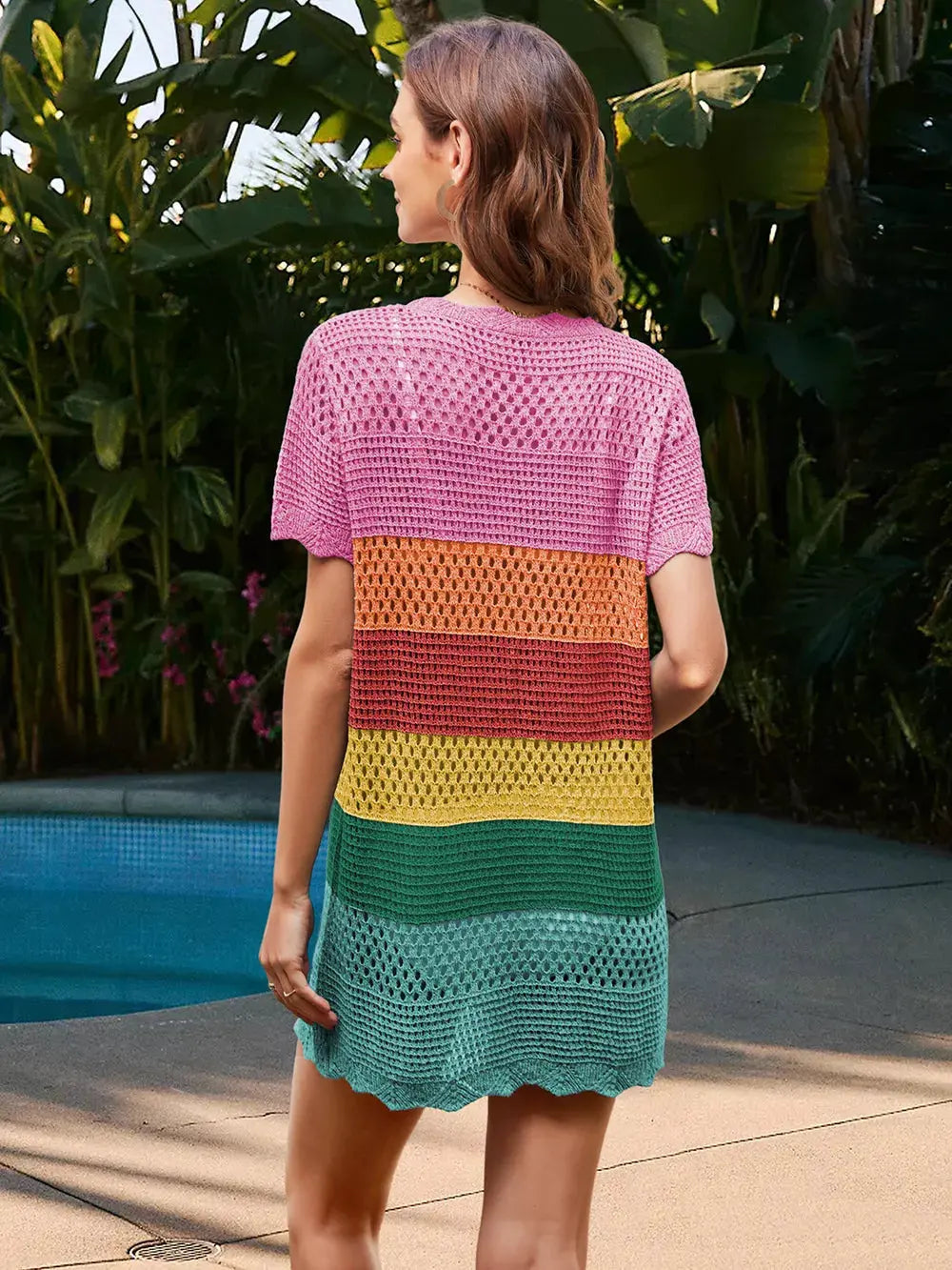 Openwork Round Neck Short Sleeve Cover-UP by Partner Labels