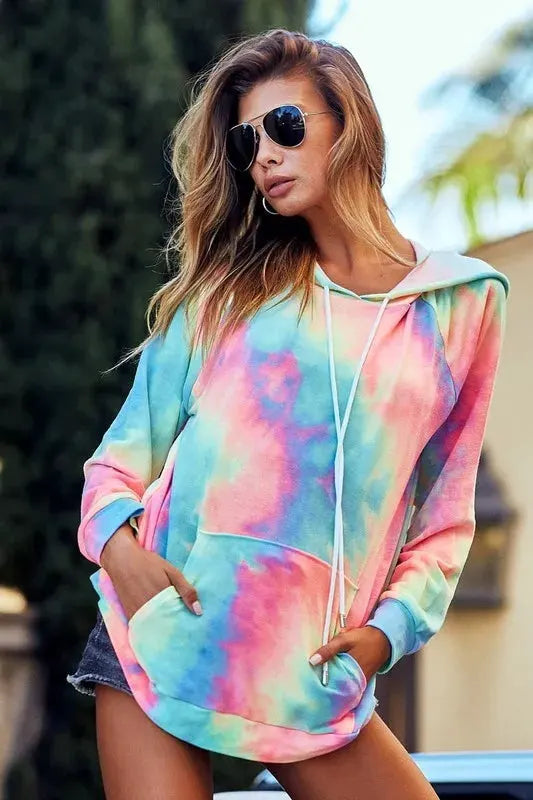 BiBi Tie Dye French Terry Hoodie with Kangaroo Pocket by BiBi