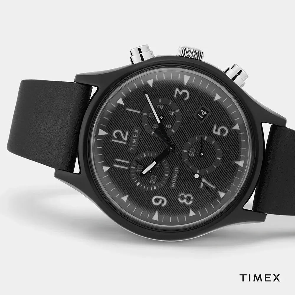 Timex Men's Black Leather Watch, Black Dial | Tw2t29500 by TIMEX