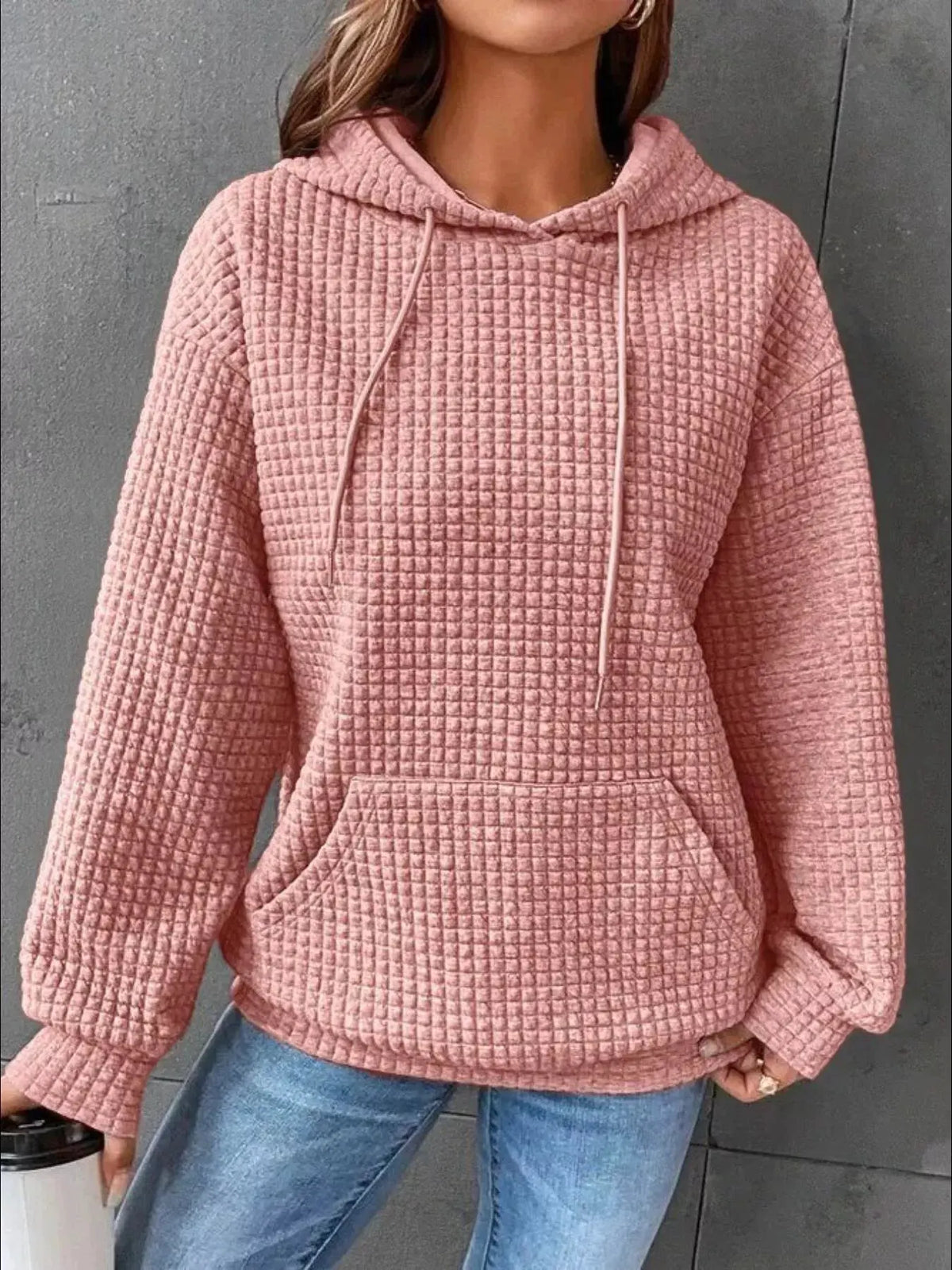 Full Size Textured Kangaroo Pocket Hoodie Plus Size | Partner Labels Selection by Partner Label
