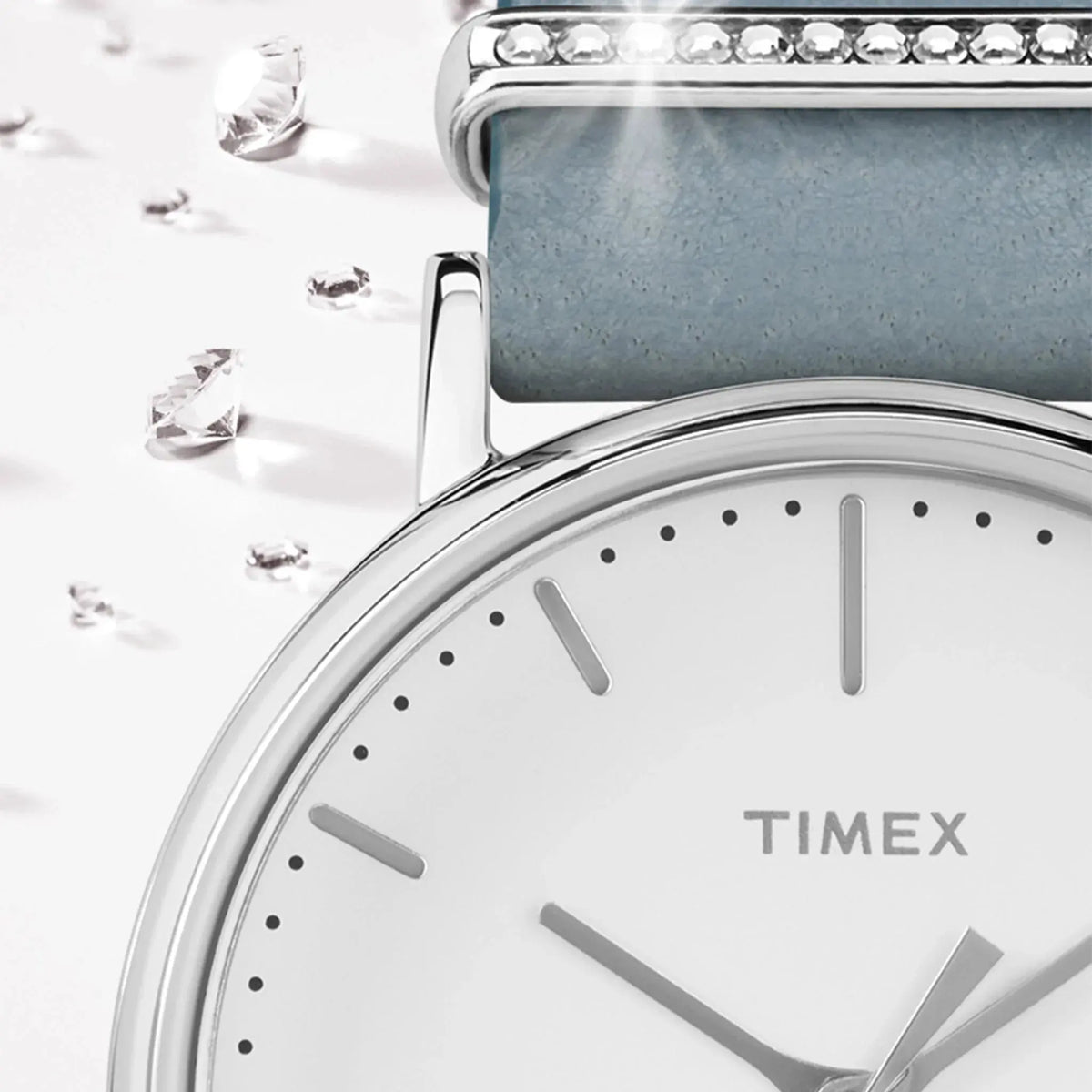 Timex Women's Blue Leather Watch, White Dial | Tw2r70300 by TIMEX