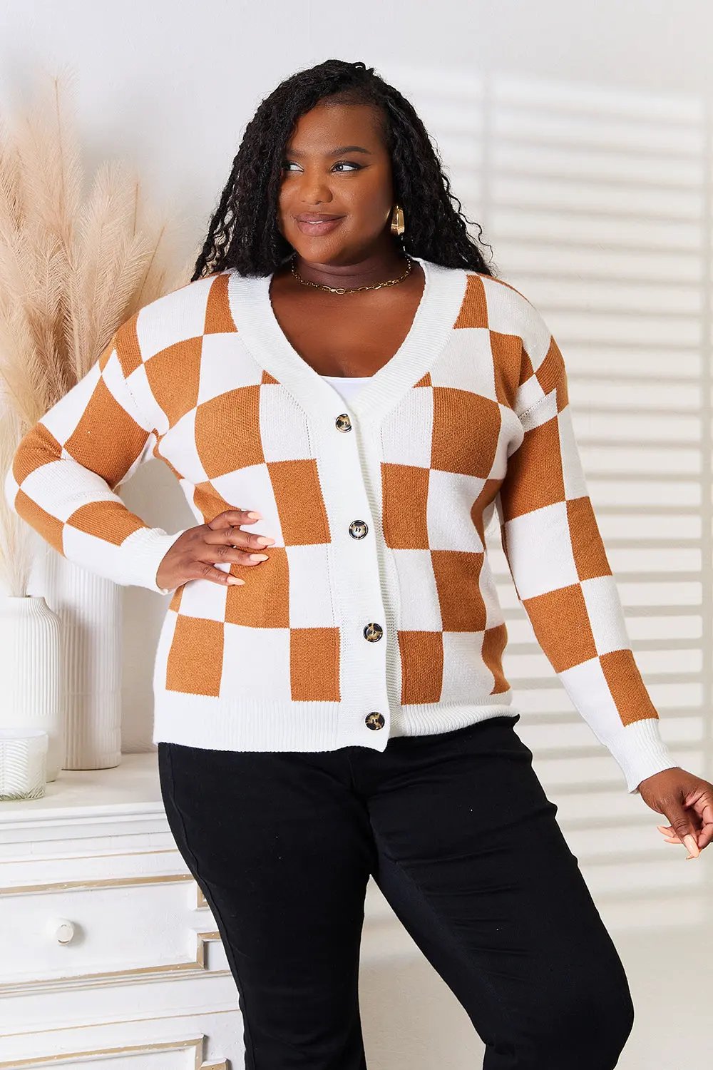 Angel Wings Double Take Button-Up V-Neck Dropped Shoulder Cardigan by Angel Wings