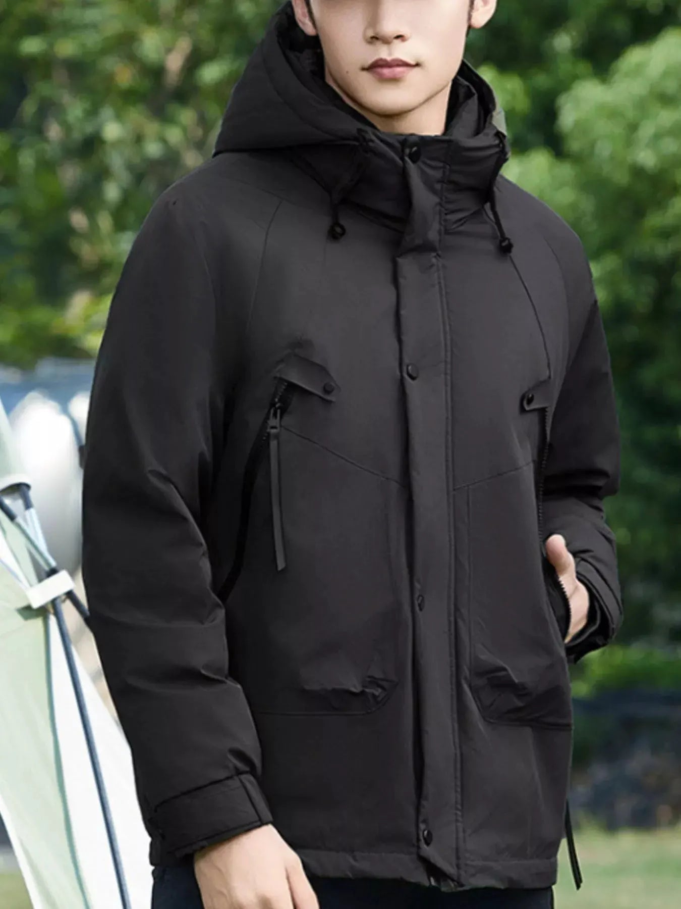 Men's Plus Size Hooded Snap Down Jacket by Partner Label
