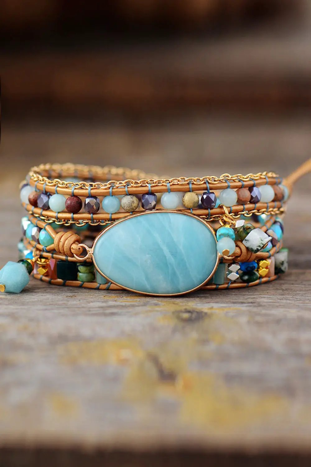 Handmade Natural Stone Beaded Triple Layer Bracelet by Partner Label