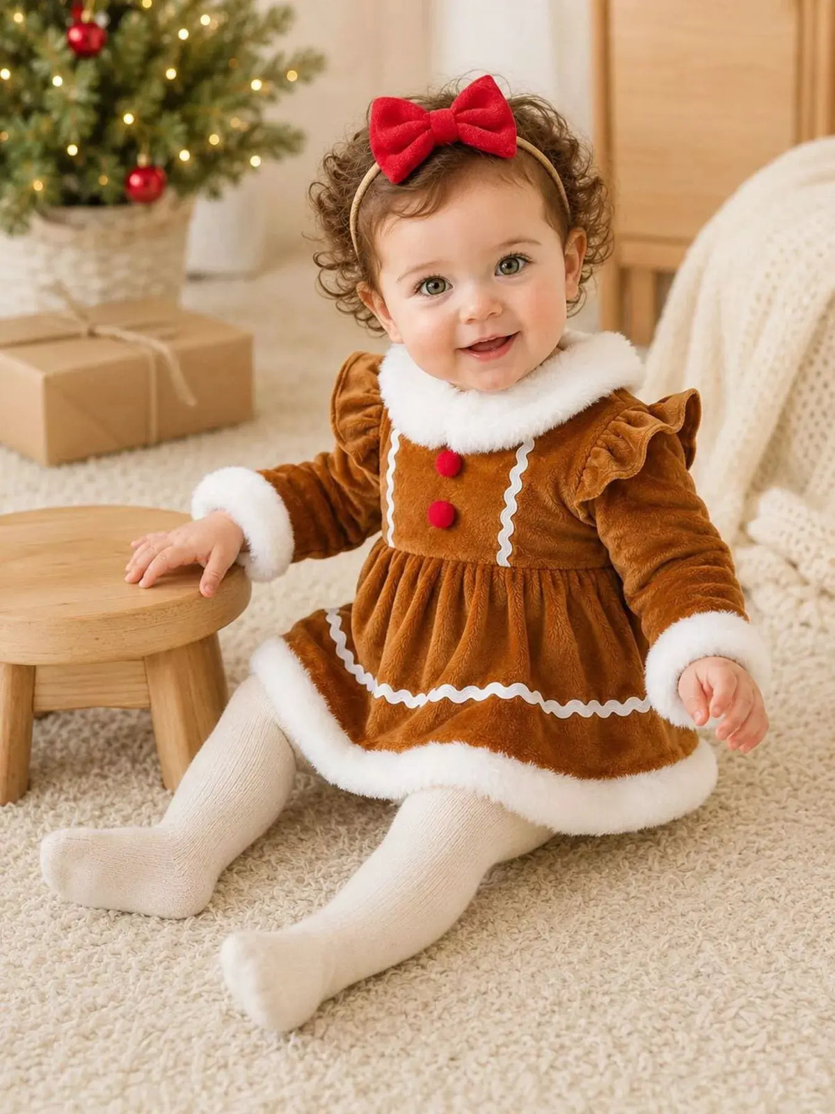 Children's Christmas Bodysuit Dress and Headband Set by Trendsi