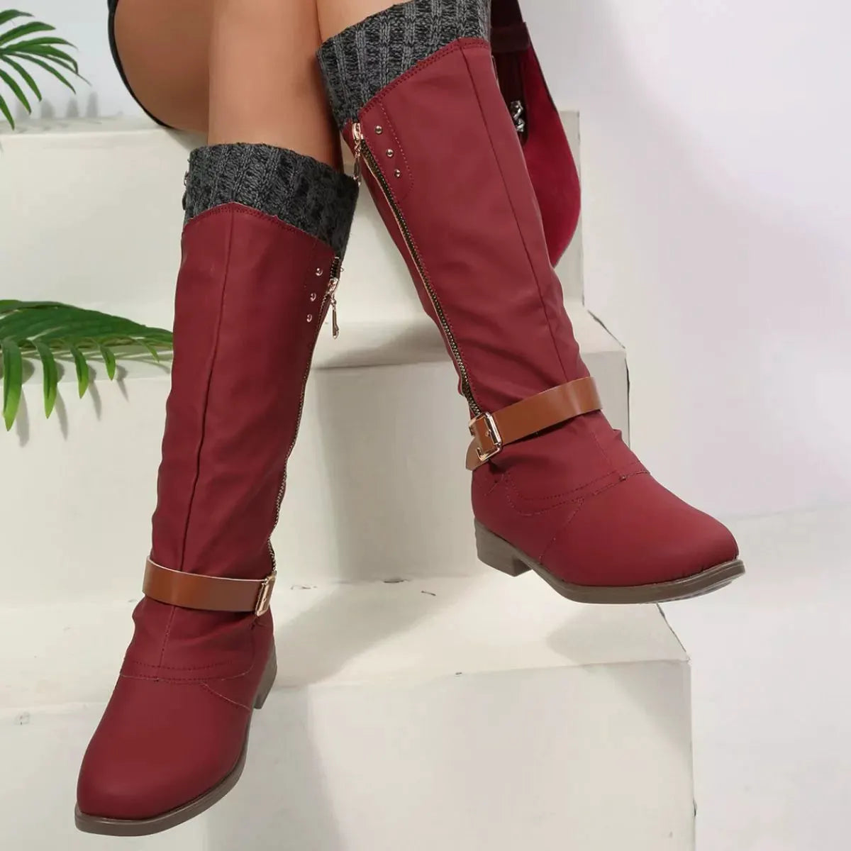 Round Toe Block Heels Boots by Partner Label