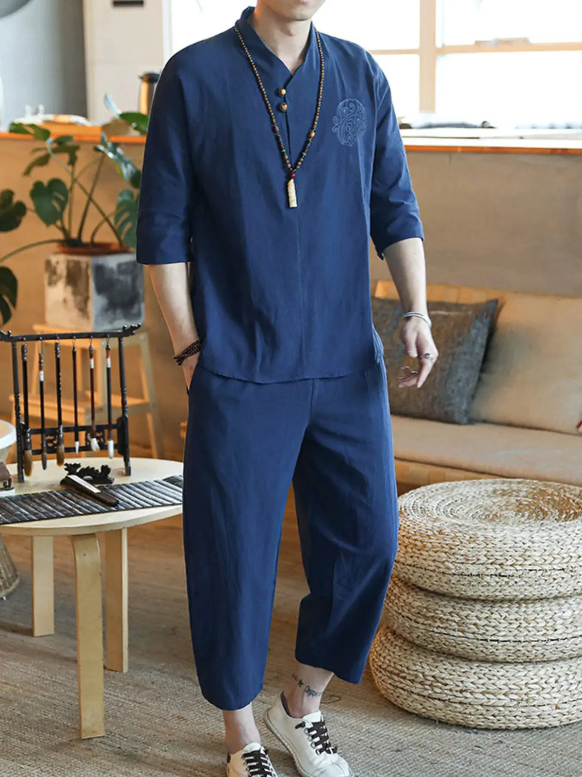 Men's Plus Size 3/4 Sleeve Top and Pants Set by Trendsi