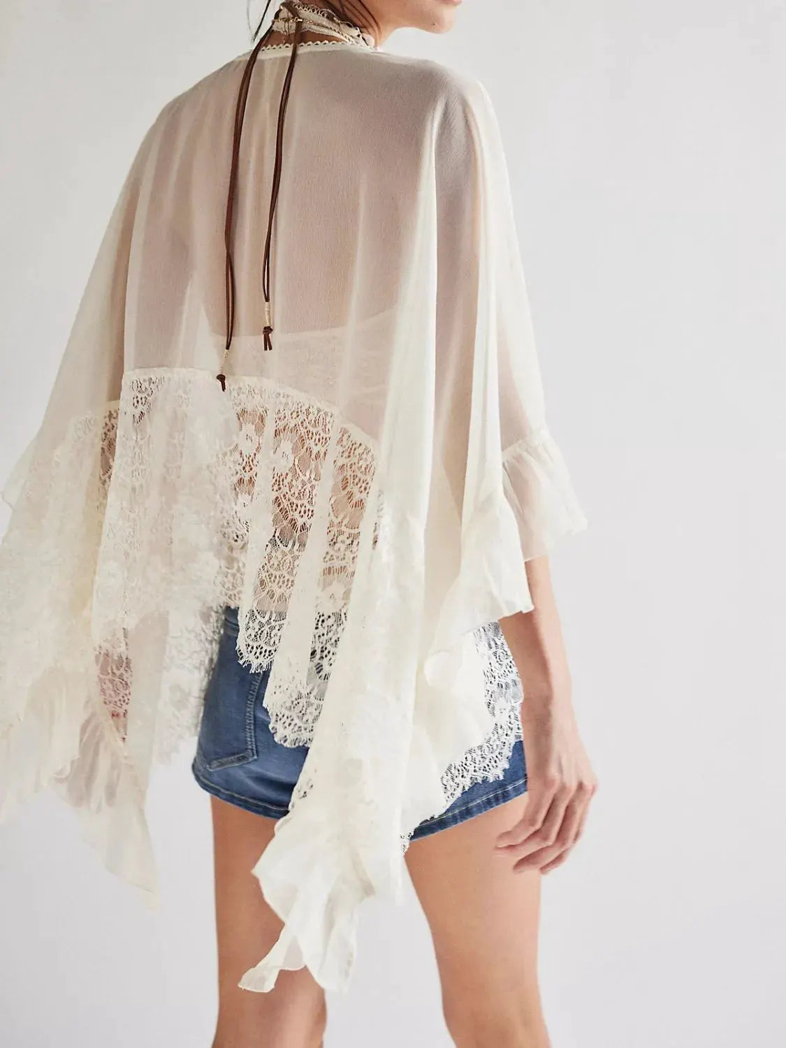 Lace V-Neck Ruffle Long Sleeve Cover-Up by Partner Labels