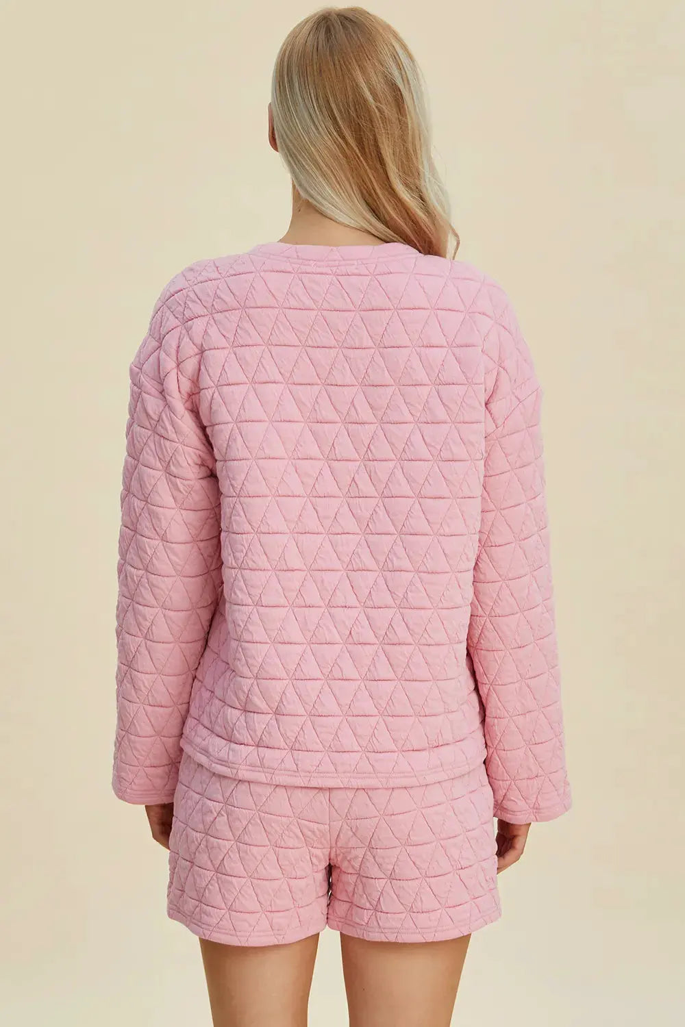 Double Take Full Size Texture Round Neck Long Sleeve Top and Shorts Set by Double Take