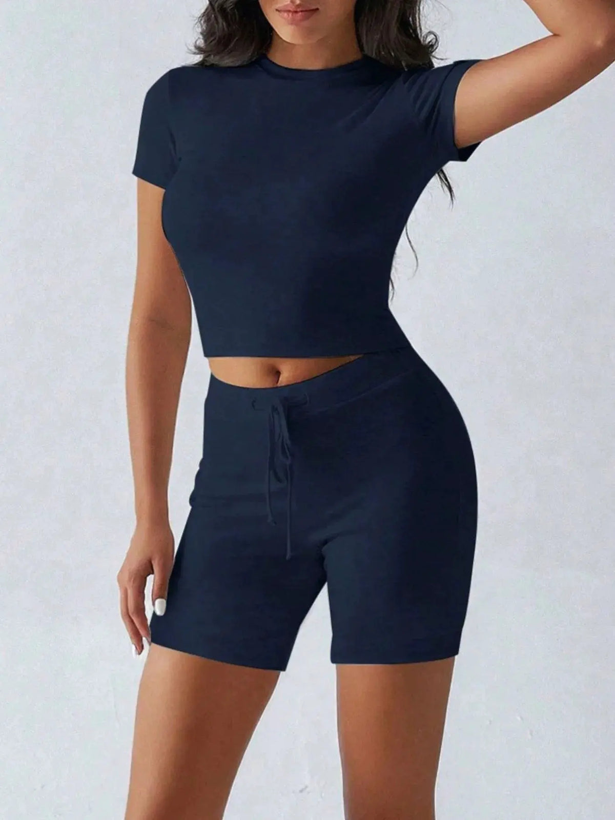 Round Neck Short Sleeve Top and Shorts Set by Partner Label