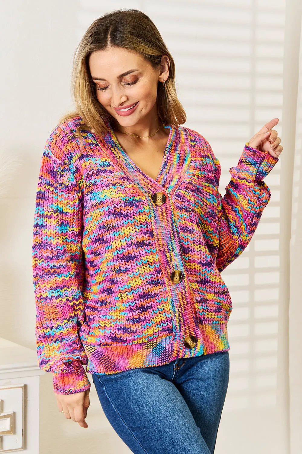 Angel Wings Woven Right V-Neck Long Sleeve Cardigan by Angel Wings