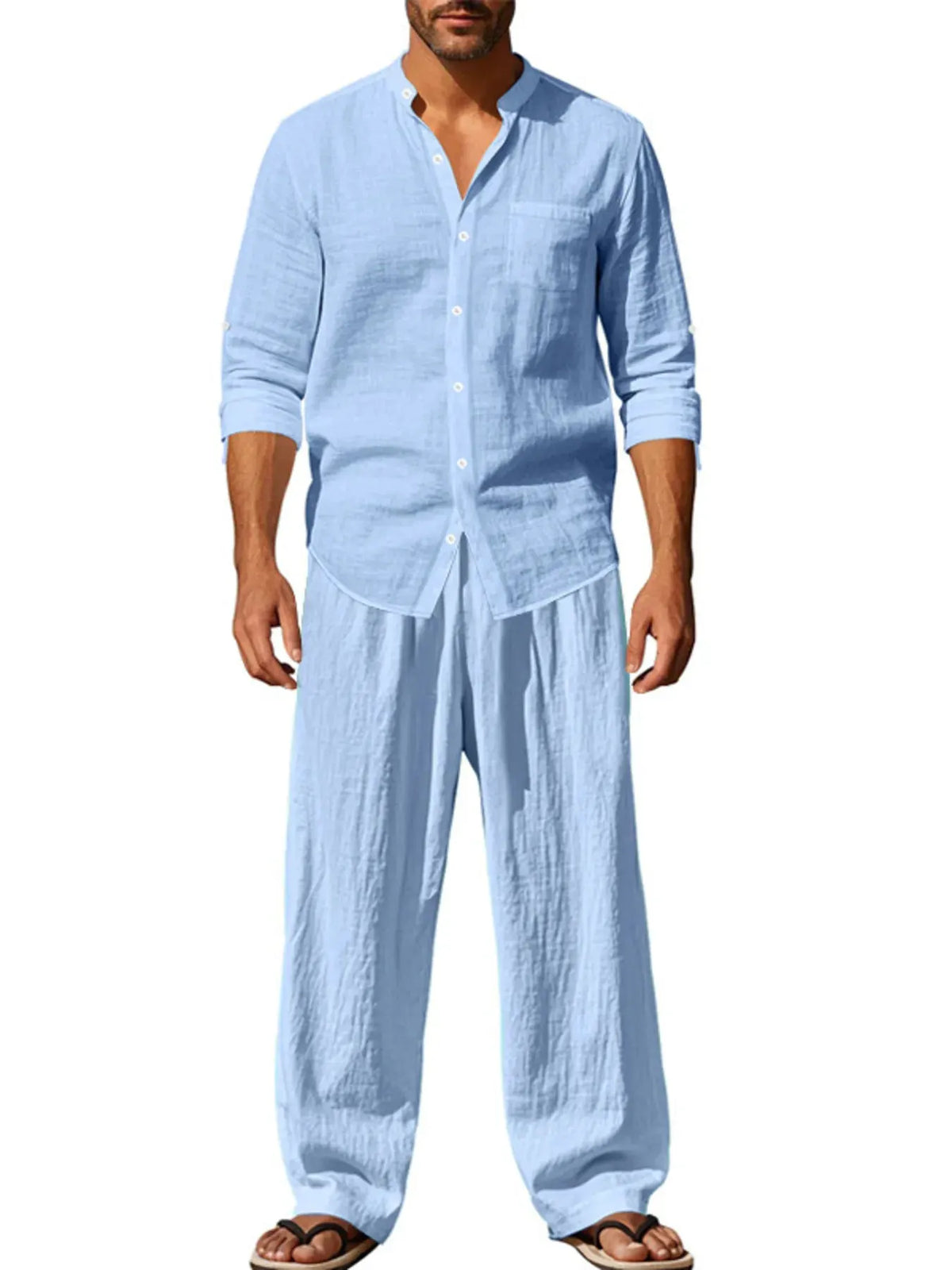 Men's Full Size Button Up Shirt and Pants Set Plus Size by Trendsi