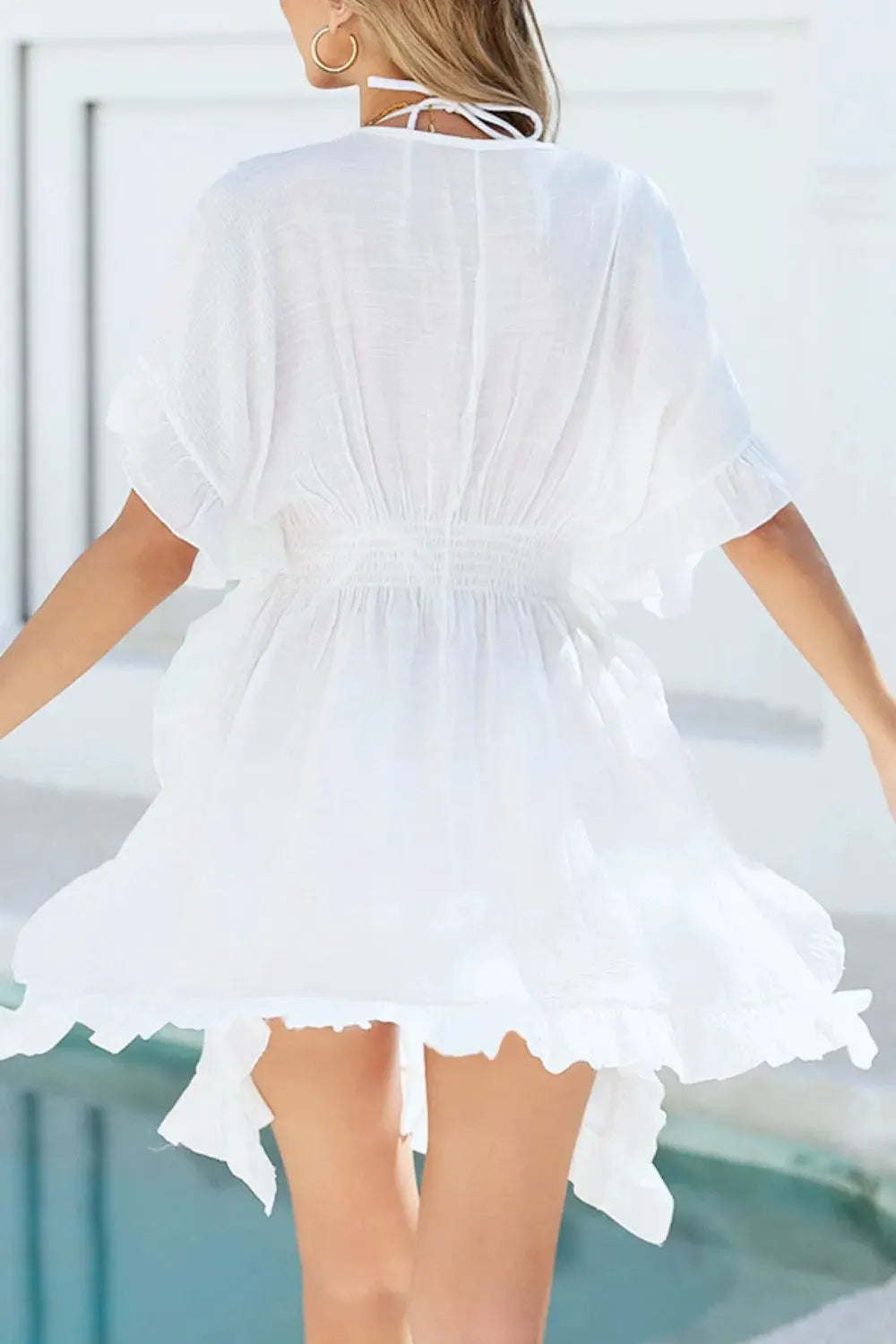 Ruffled Smocked Waist V-Neck Cover-Up by Partner Labels
