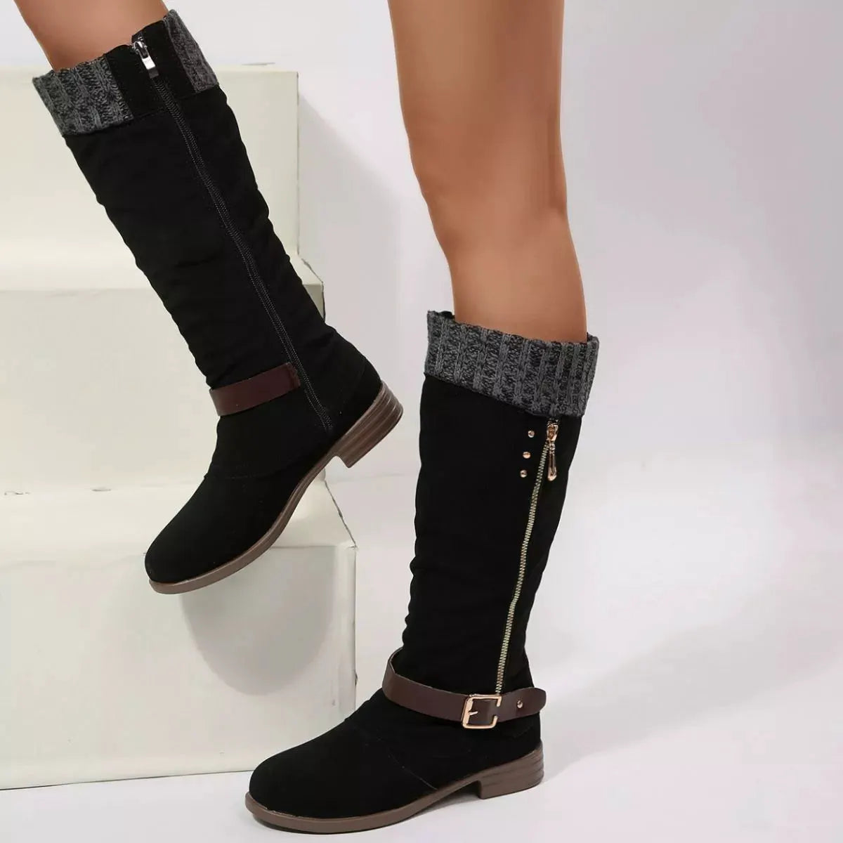 Round Toe Block Heels Boots by Partner Label