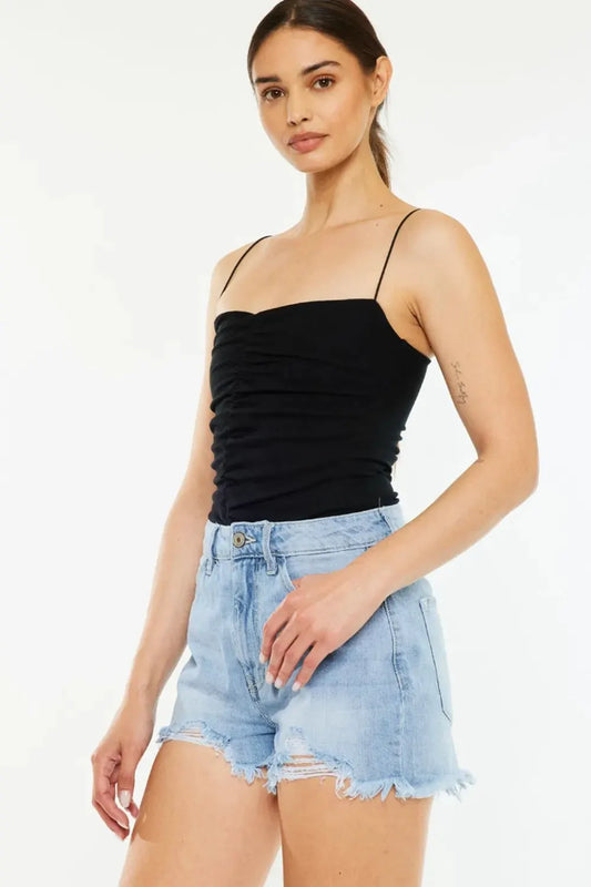 Kancan Raw Hem Distressed High Waist Denim Shorts by Kancan