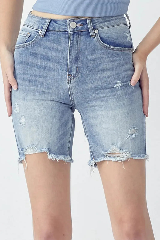 RISEN High Rise Distressed Denim Shorts by RISEN