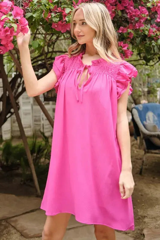 And The Why Ruffle Shoulder Smocked Detailed Dress by And The Why