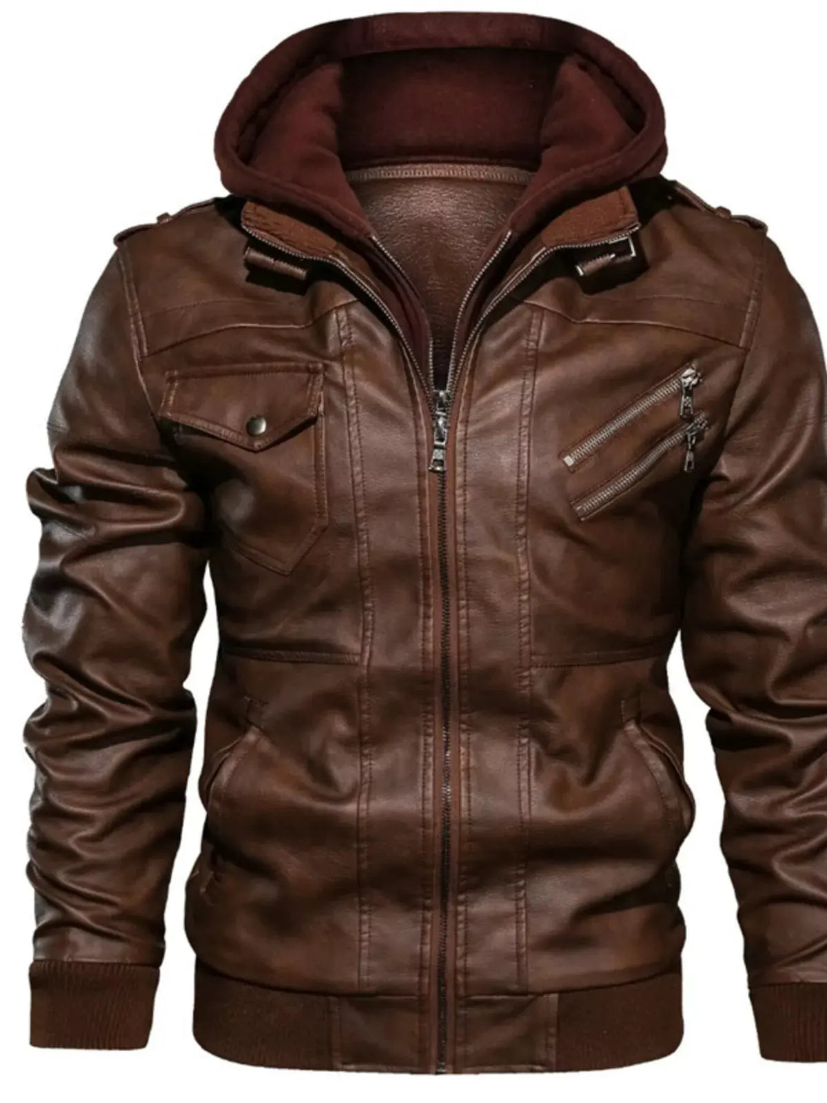 Men's Full Size Hooded Faux Leather Moto Jacket Plus Size by Partner Label