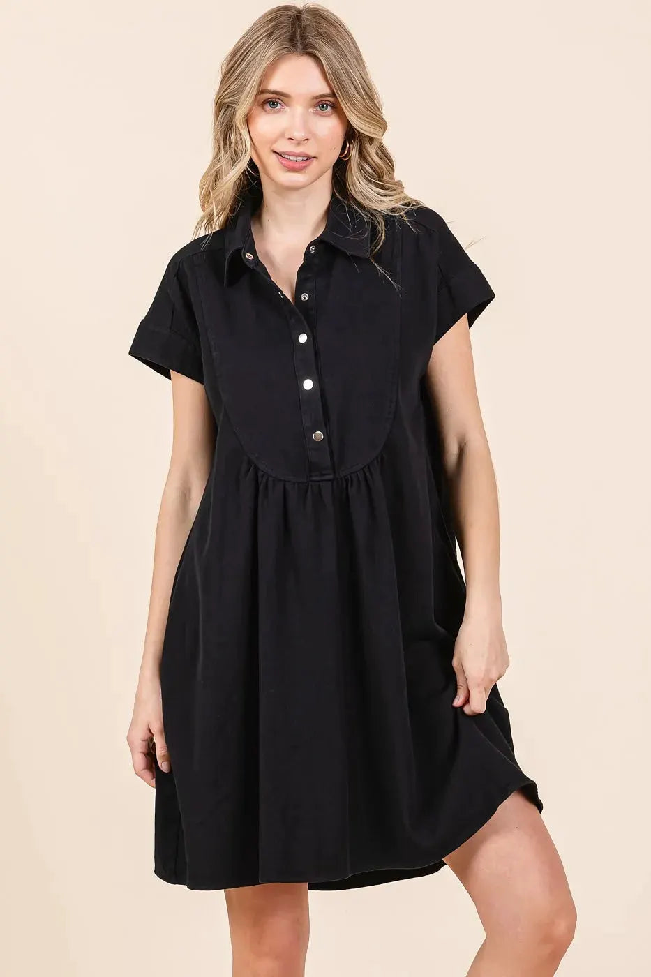 Mittoshop Twill Short Sleeve Collared Mini Dress by Mittoshop