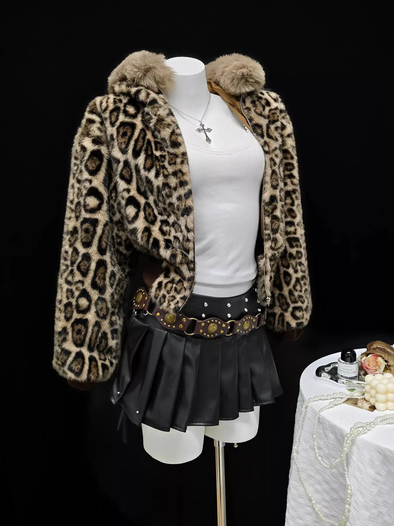 Leopard Faux Fur Hooded Outerwear by Partner Label