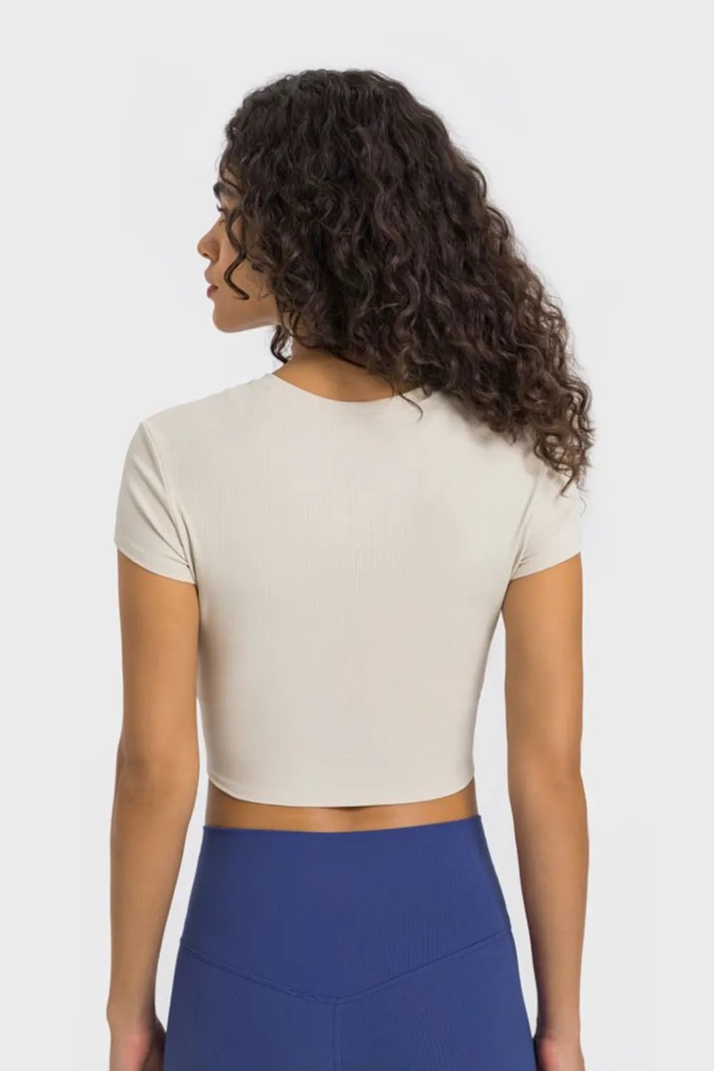 Millennia Round Neck Short Sleeve Cropped Sports T-Shirt by Millennia