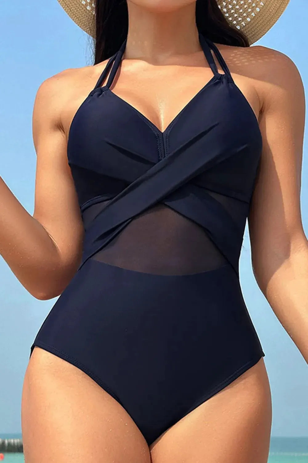 Crisscross Halter Neck One-Piece Swimwear by Partner Label
