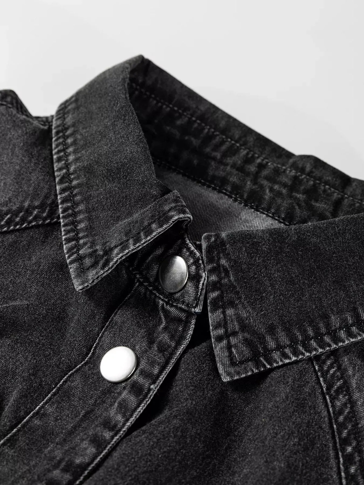 Chest Pocket Raw Hem Denim Loose Shirt Dress by Partner Label