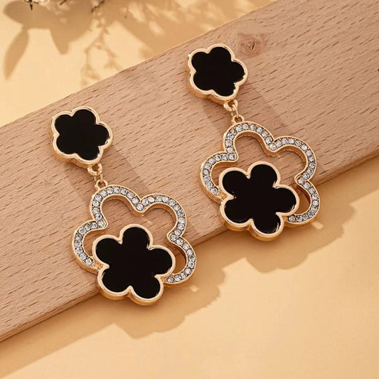 Lucky Clover Dangle Earrings with Rhinestone Accents by Partner Label