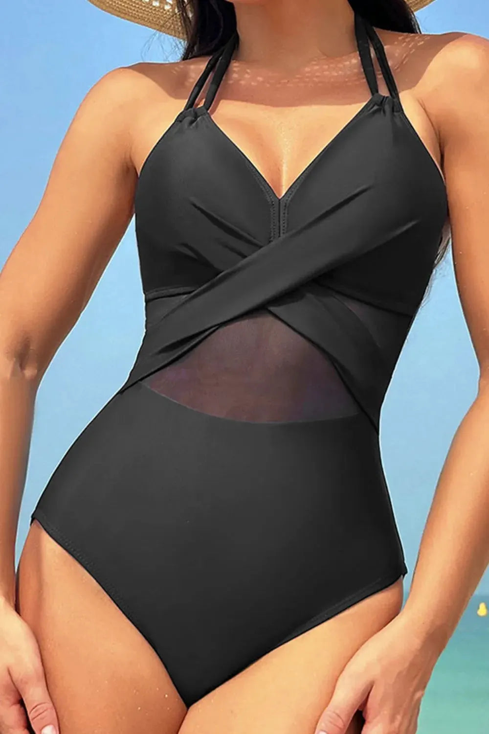Crisscross Halter Neck One-Piece Swimwear by Partner Label