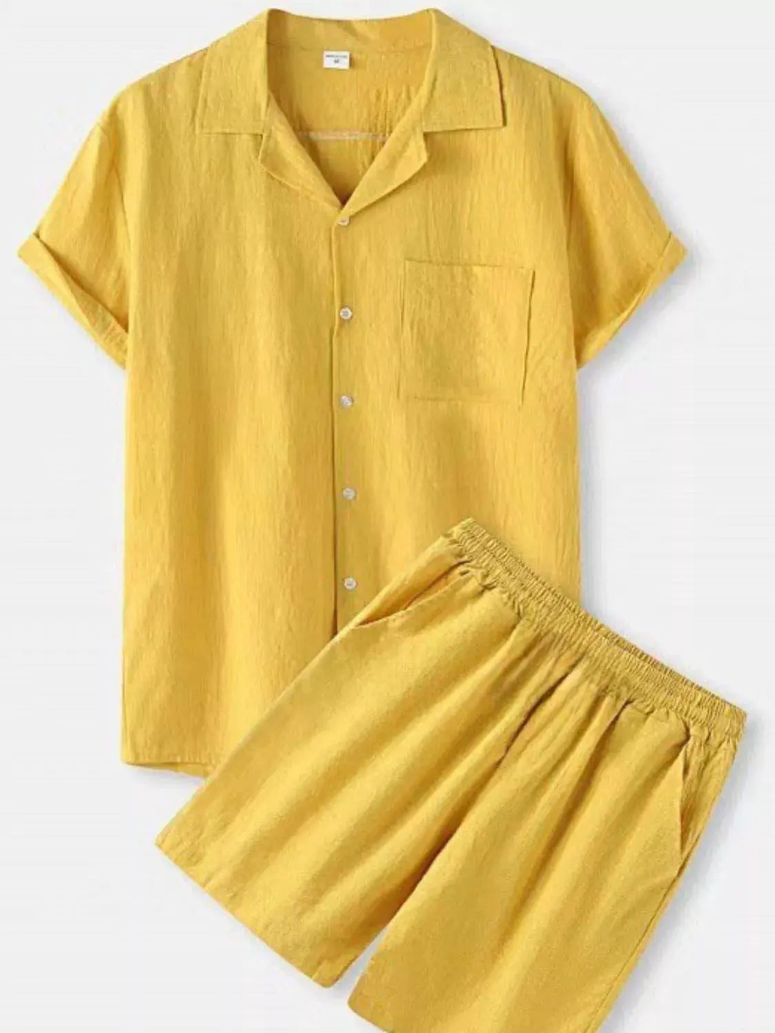 Men's Full Size Button Up Short Sleeve Shirt and Shorts Set Plus Size by Trendsi