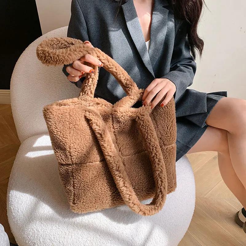 Women's Designer Luxury Plush Bag Winter Fashion Cute Tote Handbags Large Capacity Portable Single Shoulder Furry Bags by Maiden-Art