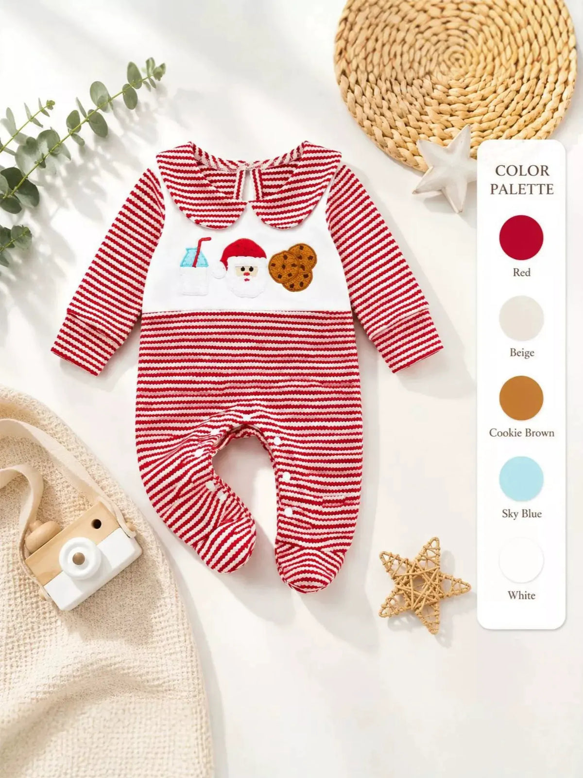 Children's Christmas Santa and Cookies Striped One-Piece by Trendsi