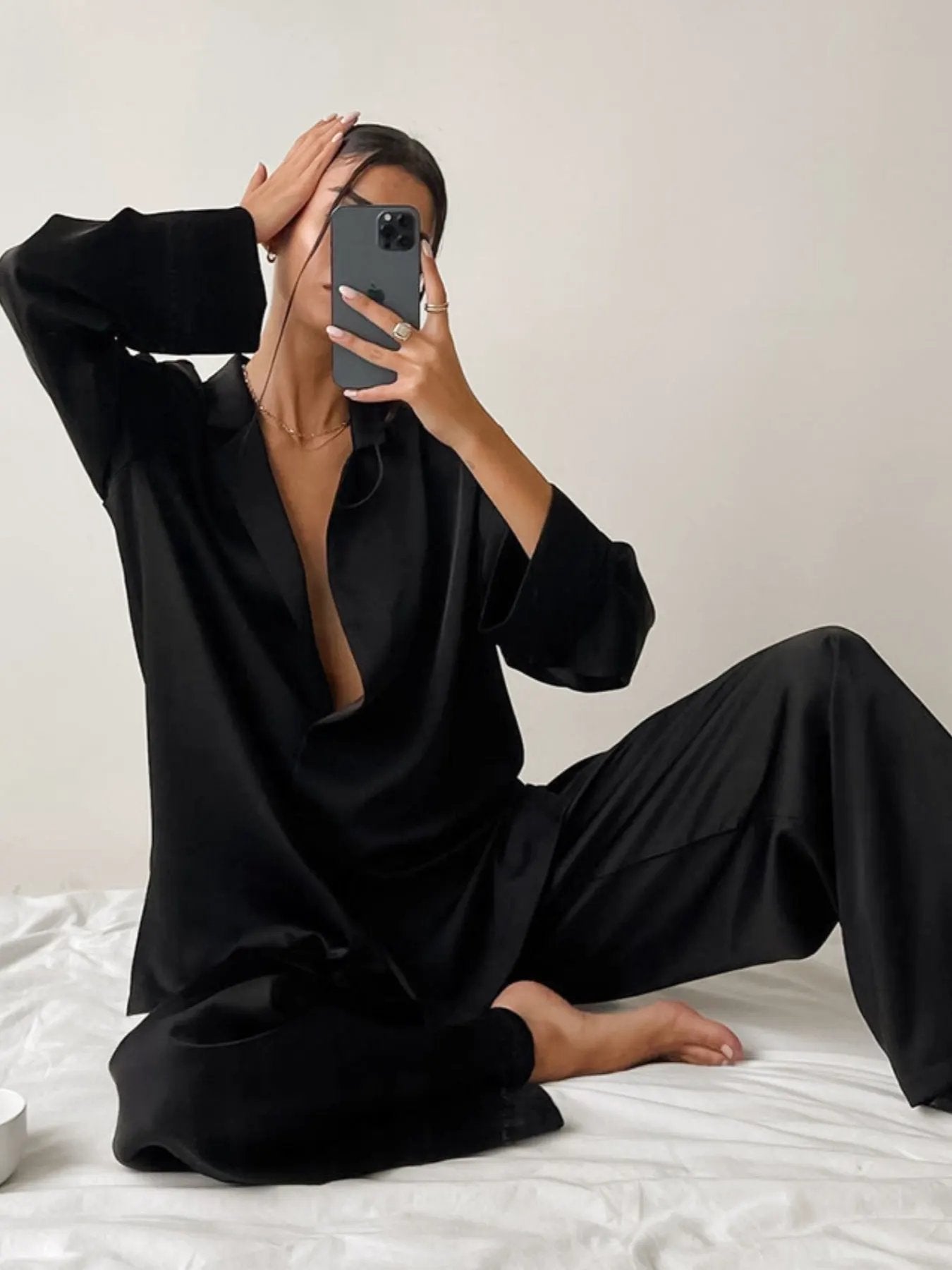 Long Sleeve Top and Wide Leg Pants Lounge Set by Partner Label