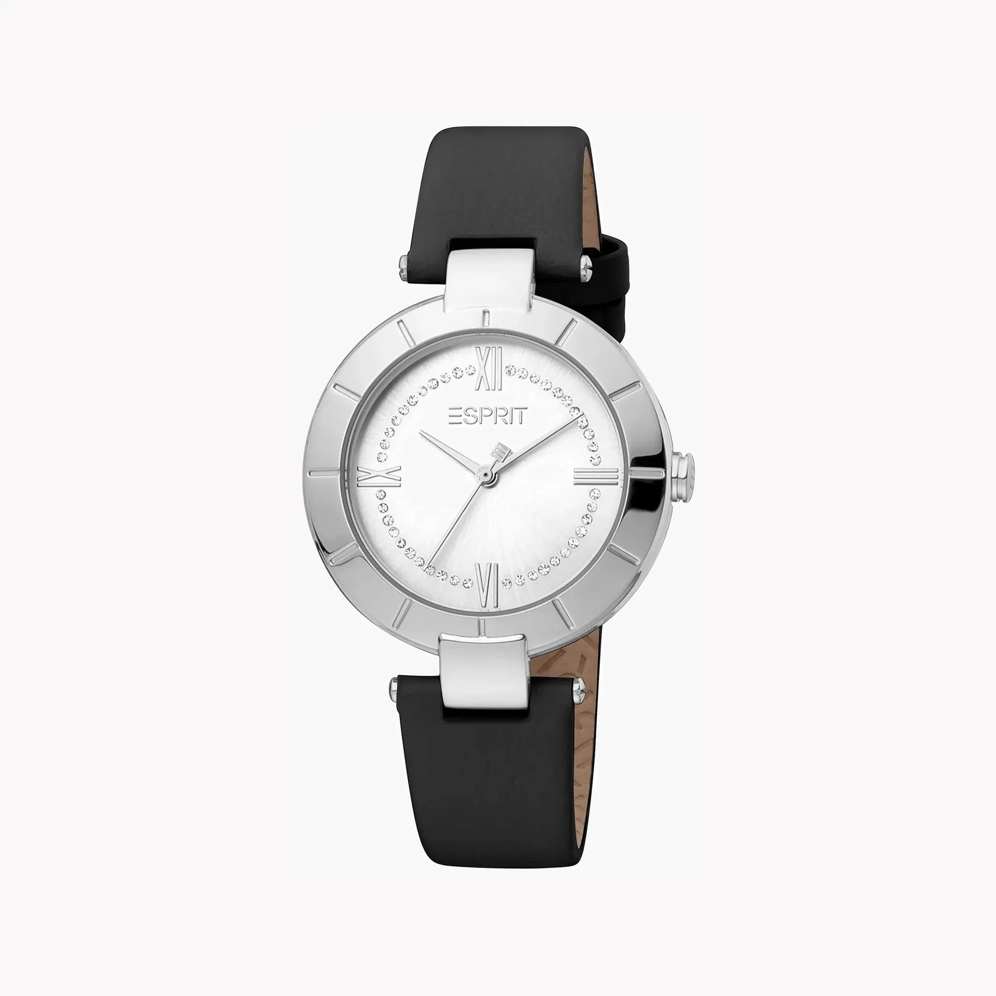 Esprit Women's Black Leather Watch, Silver Dial | Es1l153m0045 by ESPRIT