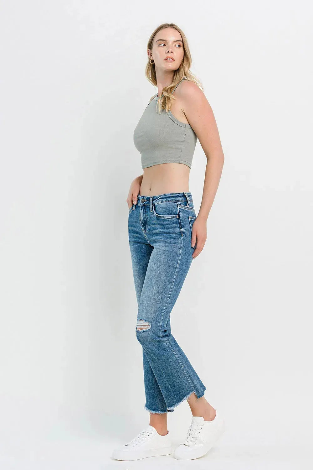 Vervet by Flying Monkey Full Size Mid Rise Distressed Cropped Flare Jeans by Vervet by Flying Monkey