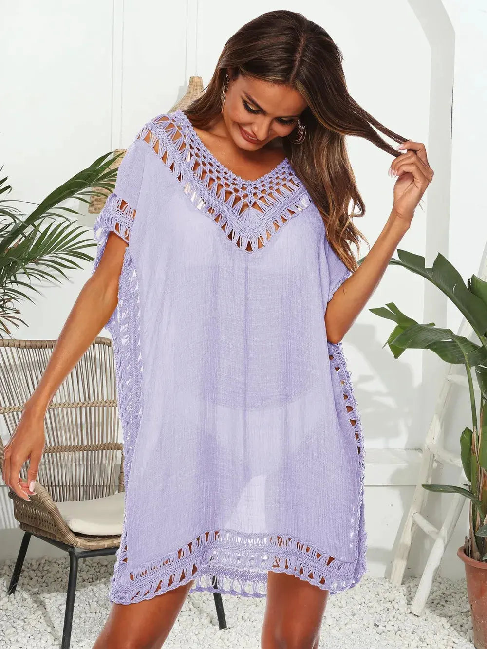 Cutout V-Neck Short Sleeve Cover-Up by Partner Labels