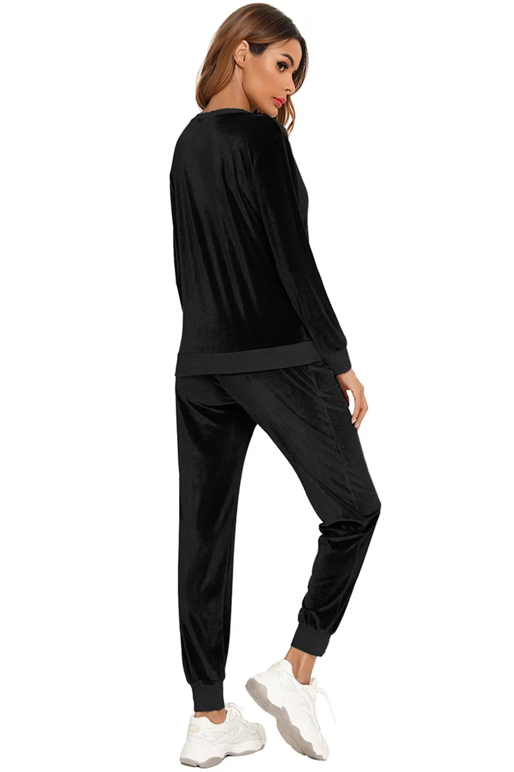 Round Neck Long Sleeve Loungewear Set with Pockets by Partner Label