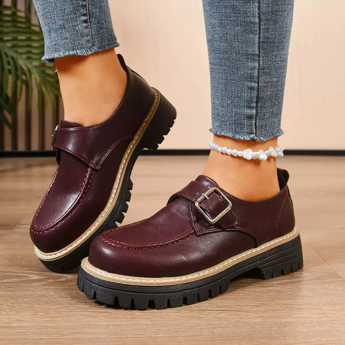 Round Toe Buckle Loafers by Partner Label
