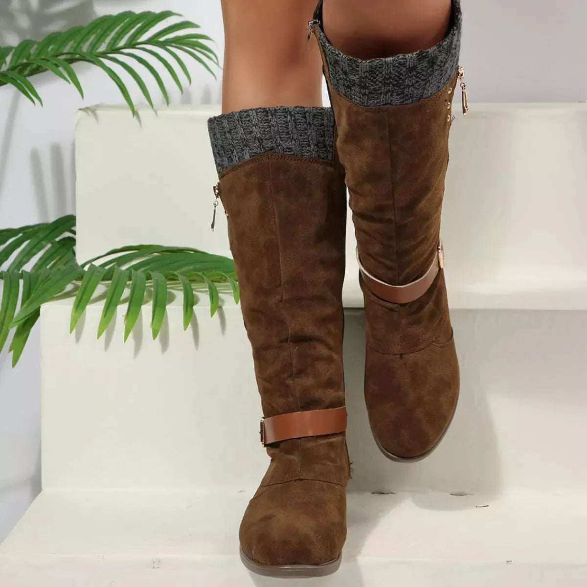 Round Toe Block Heels Boots by Partner Label