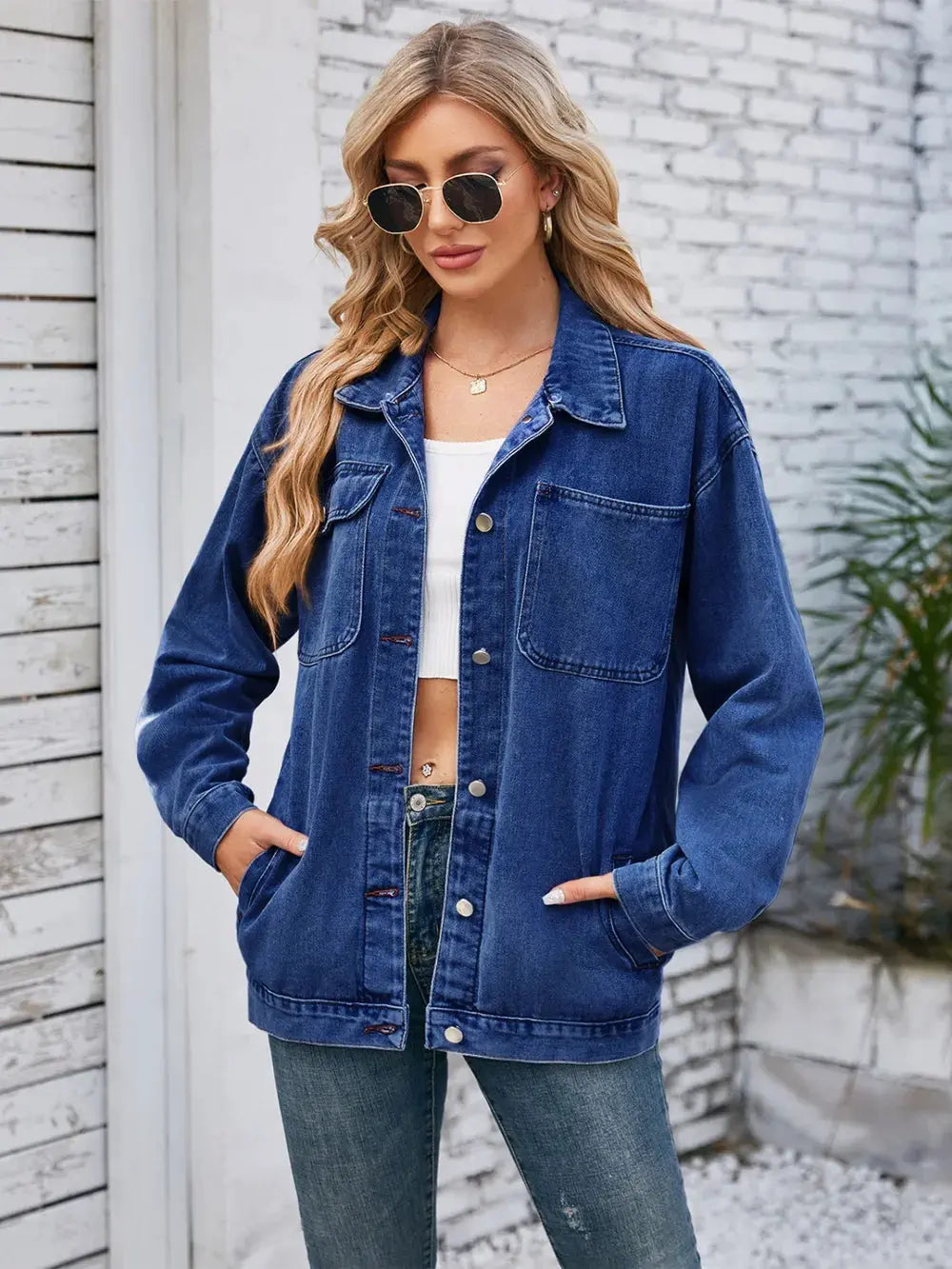 Pocketd Button Up Detachable Hooded Denim Jacket by Partner Label