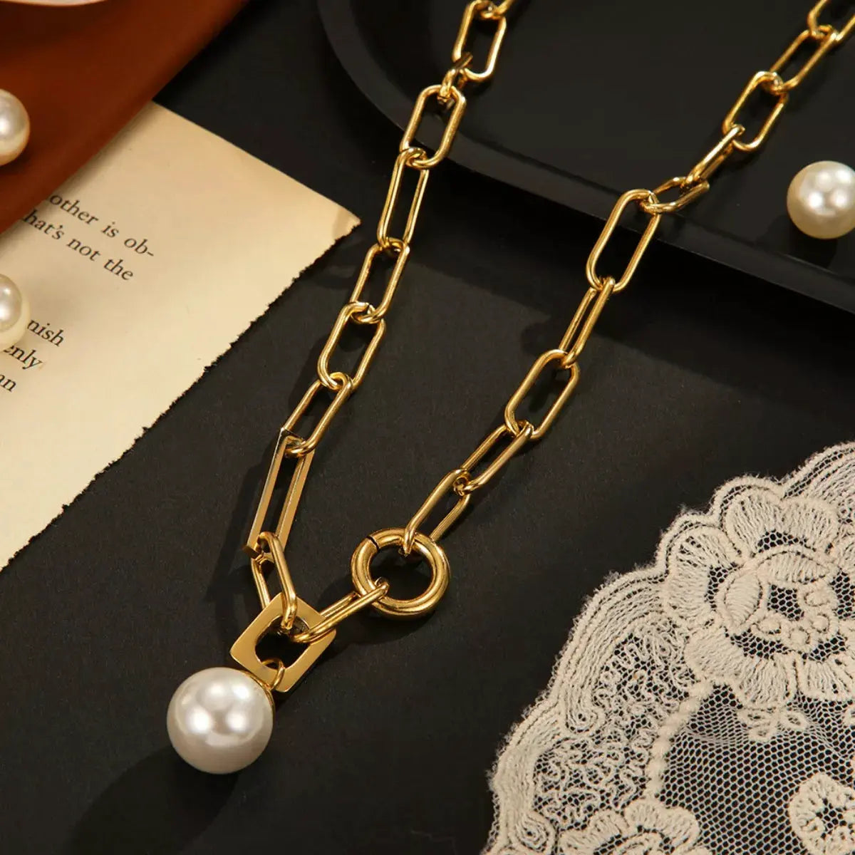 18K Gold-Plated Chain Pearl Necklace by Partner Labels